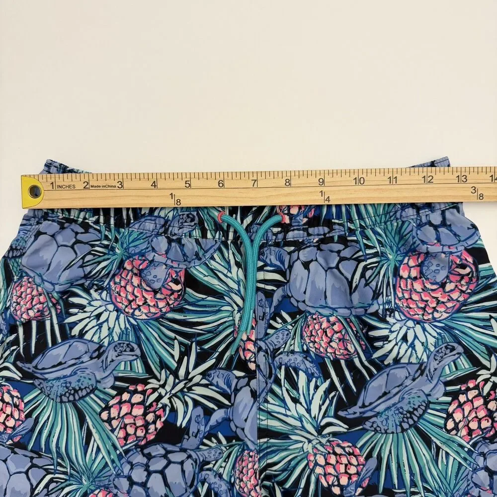 Vineyard Vines Boys Medium Swim Trunks Turtle Pineapple Tropical Blue Mesh Lined